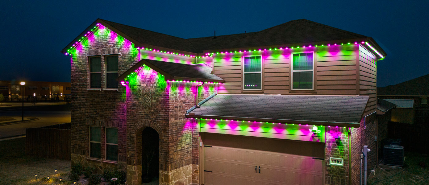 permanent roofline lighting installed at St. Charles, IL, home